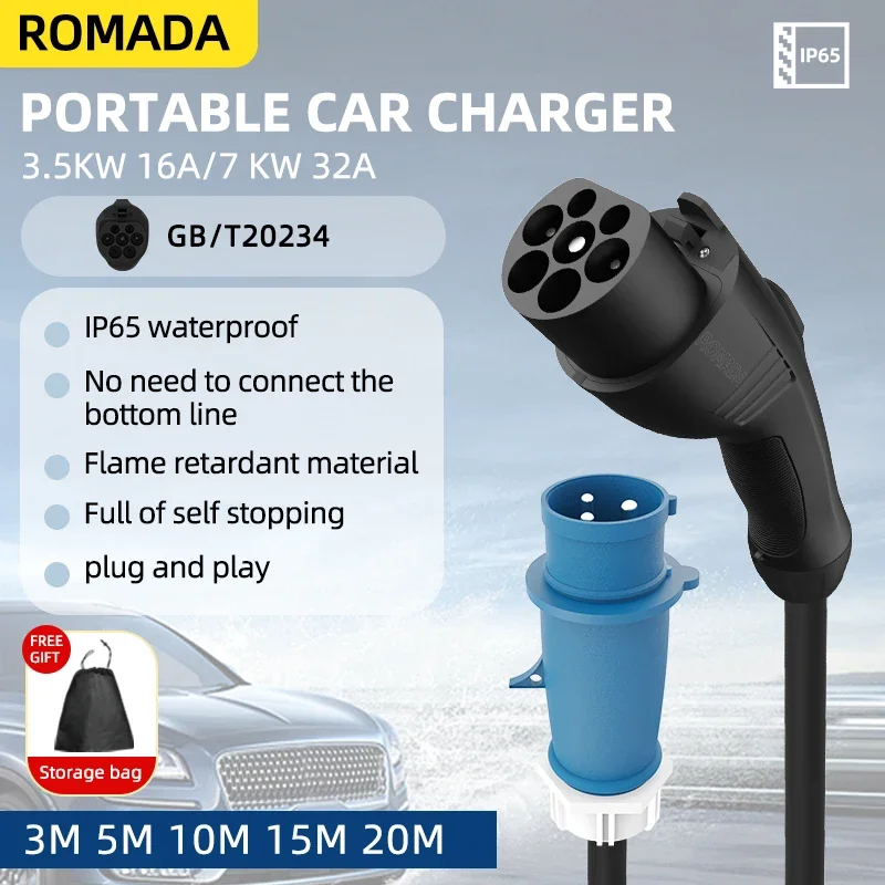 7 кВт 32A портативное зарядное – обзор и цена Ev Charger Adapter